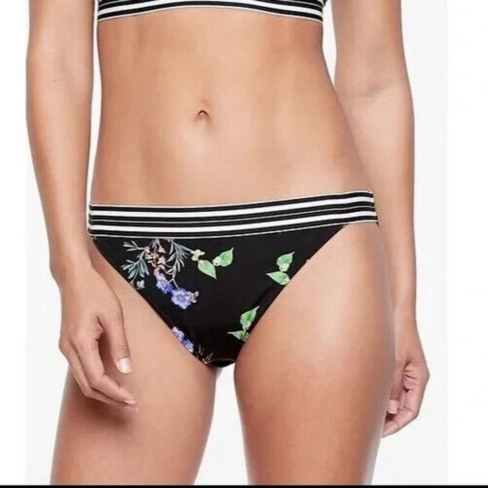 Athleta Black Gold Coast Floral Banded Swimsuit Bottoms Women's Size Medium $54